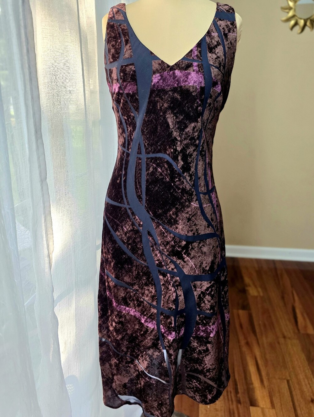 Vintage 90s  Crushed Velvet Asymmetrical Whimsigoth Dress 6 Rabbit Rabbit Rabbit